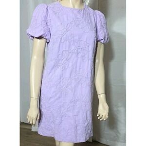 J Crew Eyelet puff-sleeve mini dress Pockets  Womens Size 4 Purple Embroidered‎